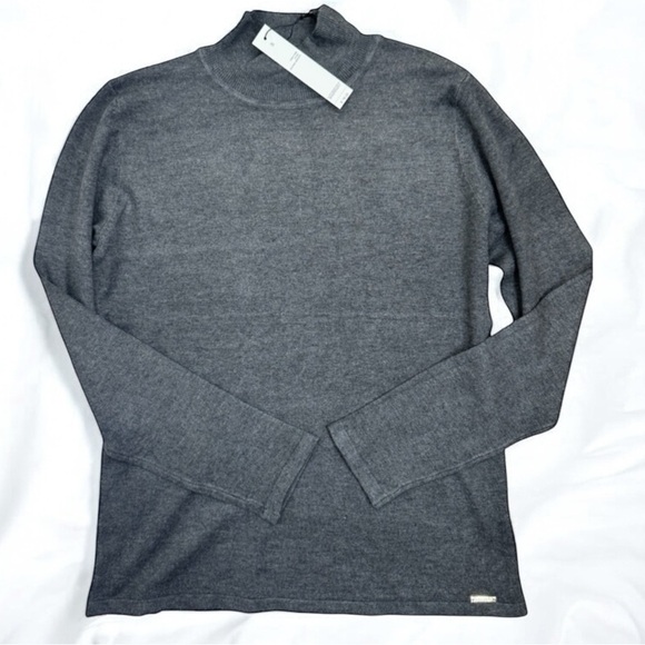 T Tahari Sweaters - T Tahari Womens Mock Neck Sweater Top Size S Dark Grey Soft Knit Metallic Logo